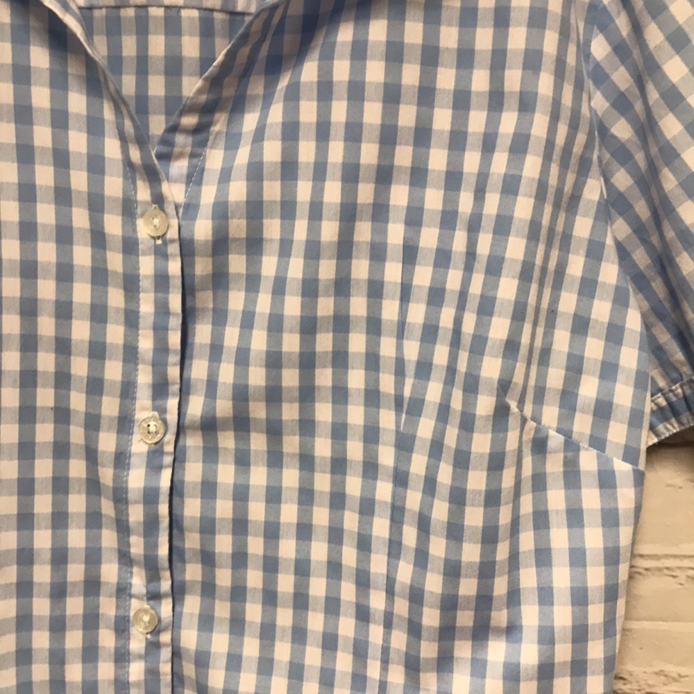 Vintage Plaid 1950 vibe button down top button down blue checkered Cotton XL - Picture 8 of 10
